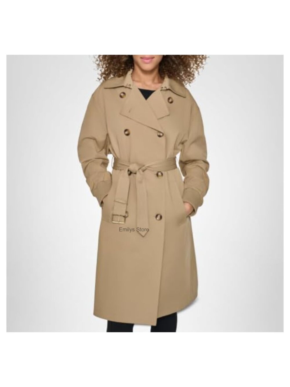 Long Belted Trench Coat With Bomber Sleeves & Knit Cuffs